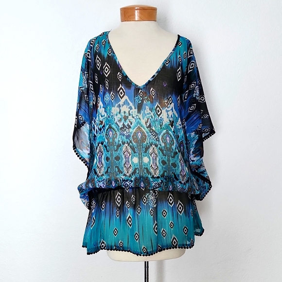 Harlow Zee Women's Embellished Sheer Peplum Blouse - Picture 3 of 12